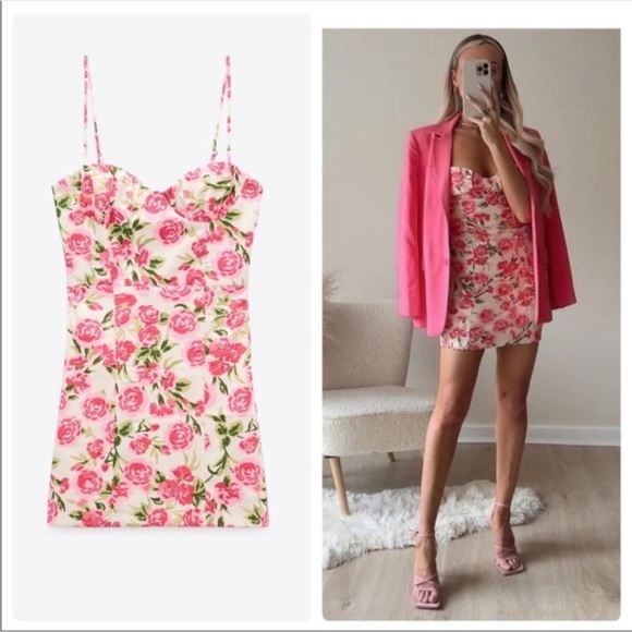 New Zara | Floral Print Corset Style Dress - Picture 10 of 10